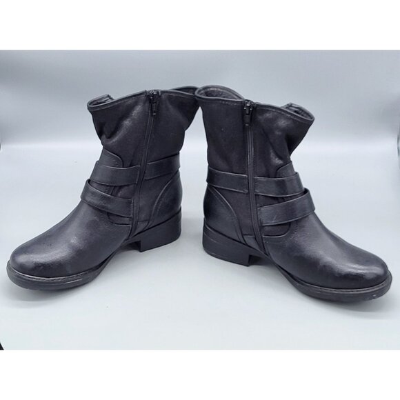 New Baretraps Black Hailie Faux Fur Lined Buckle Zip Moto Ankle Boots 6.5 - Picture 2 of 10